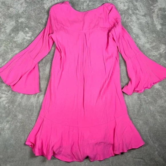Anthropologie Dress Womens 4 HD In Paris Bell Sleeve Barbie Pink Feminine Mini - Picture 6 of 9